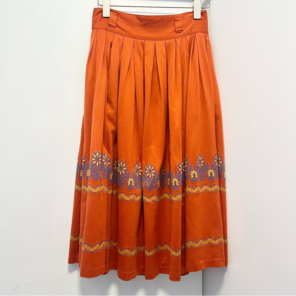 VINTAGE from Japan, orange midi skirt 100% cotton - 27”waist